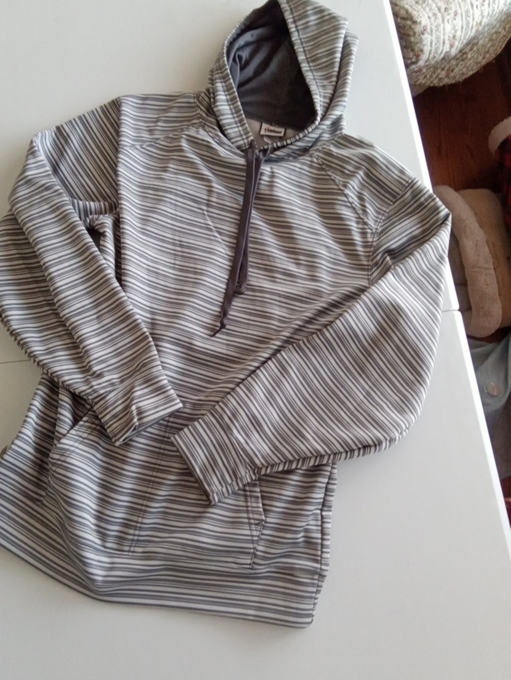 Men's Striped Half-Zip Hoodie Sweater in Light Gray by
